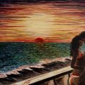 Amanti al tramonto (2018) - olio su tela - cm 40 x 30